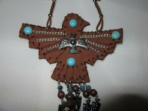 ̵ۥ꡼ͥå쥹ꥢ֥饦collier sautoir amrindien marron et turquoise oiseau tonnerre hiver 1617 lol