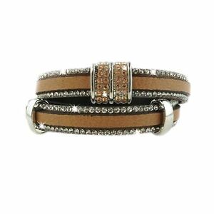 ̵ۥ꡼ͥå쥹֥쥹åȥåץꥹ֥饦ĥbracelet wrap slake strass duble tour brillants cristal en cuir de daim marron