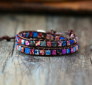 【送料無料】アクセサリー　ネックレスブレスレットガラスラップビーチサーフcristal de amistad pulsera wrap, surf playa gata de cuero prpura chakra