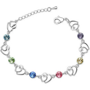 アクセサリー　ネックレスホワイトゴールドブレスレットカラフルハートドレスイギリスelegante acabado en oro blanco pulsera corazn multicolor de calidad joyas vestido de reino uni