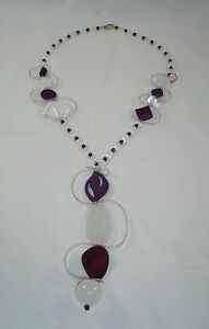 【送料無料】アクセサリー　ネックレスジグザグガラスsautoir zigzag prune, blanc et cristal, bijoux..