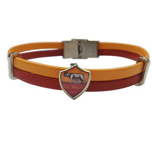 アクセサリー　ネックレスロゴbracciale as roma prodotto ufficiale doppia striscia ecopelle giallorossa clogo