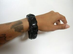 【送料無料】アクセサリー ネックレスブレスレットレトロビンテージpulsera brazalete de gran resina negro flores tallado grabado retro vintage