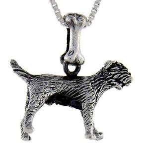 アクセサリー　ネックレススターリングシルバーボーダーテリアペンダントソリッドイタリアplata de ley border terrier perro 3d slido colgante charm, 457cm italiano