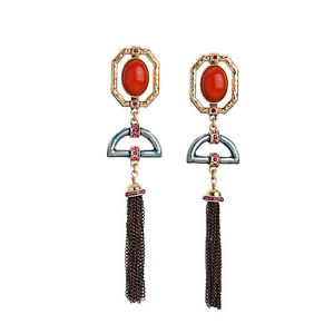 【送料無料】アクセサリー　ネックレスゴールデンイヤリングクリップアールデコポンポンpendientes clips dorado art deco rojo pompn metal hileras tnico x15