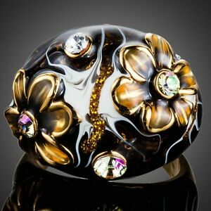 アクセサリー　ネックレスガラスリングpintura al leo de cristal floral negro fiesta anillo para mujeres dama nia mj0158