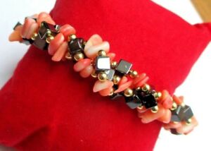 【送料無料】アクセサリー　ネックレスユニークブレスレットビンテージノワールヘマタイトローズunique bracelet bijou vintage perles couleur or noir hmatite corail rose 3256