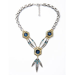 【送料無料】アクセサリー　ネックレスコリアーアールデコパンクcollier argent mi long pendantif feuille art deco bleu gros chaine punk ll 1