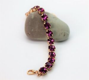 アクセサリー　ネックレスフクシアピンクゴールドメッキテニススワロフスキークリスタルエレメントブレスレットchapado en oro rosa fucsia pulsera de tenis con elementos de cristal de swarovski