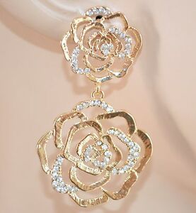 アクセサリー　ネックレスゴールドローズorecchini donna strass oro eleganti rose cristalli da cerimonia matrimonio 135x