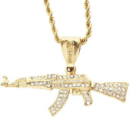 【送料無料】アクセサリー　ネックレスブリングヒップホップトレーラーライフルiced out bling hiphop remolqueassault rifle oro