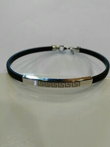 【送料無料】アクセサリー　ネックレスアルジェントヌオーヴォbracciale uomo caucciu nero e argento 925, 20cm, nuovo, astuccio e garanzia