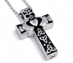 【送料無料】アクセサリー　ネックレスステンレススチールセルティックッドクラダクロスチェーンremolque de acero inoxidable cadena celtic claddagh cross cenizas rellenable perfume memorial