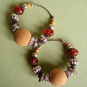 ̵ۥ꡼ͥå쥹ꥨ奢֥2211 boucles doreille percees perles liege, ambre et metal argente