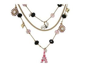 アクセサリー　ネックレスタグジョンソンゴールドメタルビーズパリnuevo con etiqueta betsey johnson oro metal beads stones cm parisino encantos 3