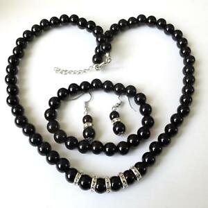 【送料無料】アクセサリー ネックレス ネックレスイヤリングカフオニキスparure donna collana orecchini e bracciale onice nero e zirconi bianchi 391 bb