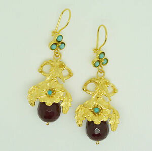 【送料無料】アクセサリー ネックレス オスマンストーンゴールドメッキリーフイヤリングアガタottoman semi preziosi gem stone placcato oro orecchini foglia fiore agata fatto a mano 3