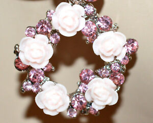 【送料無料】アクセサリー　ネックレス　イヤリングシルバーピンクペンダントorecchini donna argento fiori rosa cipria pendenti cerchi strass damigella bb10 2