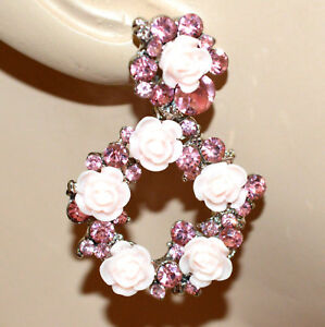 【送料無料】アクセサリー　ネックレス　イヤリングシルバーピンクペンダントorecchini donna argento fiori rosa cipria pendenti cerchi strass damigella bb10 1