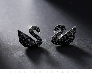 【送料無料】アクセサリー　ネックレス　アルジェントスターリングマッシフノワールboucles doreilles clous argent sterling massif 925 cygne oiseau cz noir cy6(4)