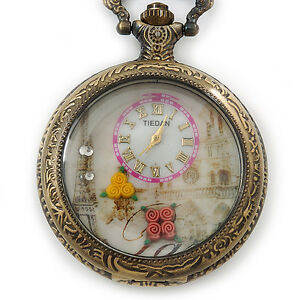 楽天hokushin【送料無料】アクセサリー　ネックレス　ブロンズトーンエッフェルモチーフポケットペンダントantico tono bronzo torre eiffel e fiore motif tasca al quarzo orologio ciondolo