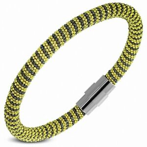 【送料無料】アクセサリー　ネックレス　スチールメッシュブレスレットbraccialetto in acciaio tondo con maglia giallo e nero 20 cm x 6 mm