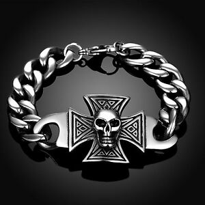 【送料無料】アクセサリー　ネックレス　カフステンレススチールスカルクロスアイロンクロススカルbracciale acciaio inox skullamp;cross croce di ferro teschio death head