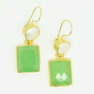 【送料無料】アクセサリー　ネックレス　ストーンイヤリングaylas placcato oro semi preziosi gem stone orecchini perla calcedonio verde acqua