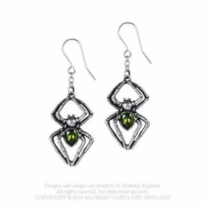 アクセサリー　ネックレス　ゴシックピュータークリスタルグリーンエメラルドイヤリングペンダントalchemy gothic peltro cristallo verde smeraldo venom spider orecchini pendenti e428