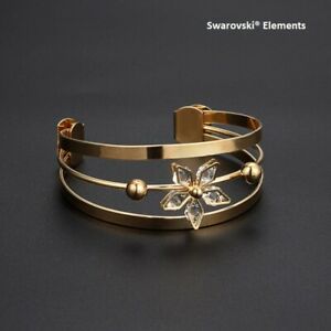 【送料無料】アクセサリー　ネックレス　ブレスレットスワロフスキーbracelet jonc charm fleur en swarovskielements perles dores top qualit