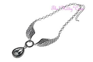 楽天hokushin【送料無料】アクセサリー　ネックレス　シルバークリスタルカットガラスネックレスペンダントpltd argento anticato ali dangelo e grande taglio vetro al piombo collana con pendente cristallo