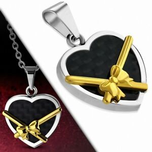 【送料無料】アクセサリー ネックレス ペンダントゴールデンテープciondolo cuore acciaio nero e nastro dorato