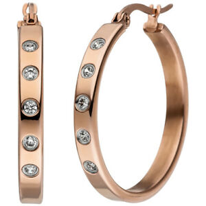 【送料無料】アクセサリー ネックレス イヤリングイヤリングステンレスホワイトcreolen 28,6mm orecchini orecchino con acciaio inox rotgold dorato zirconi bianchi