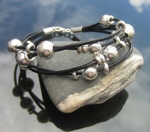 【送料無料】アクセサリー　ネックレス　レザーブレスレットスターリングシルバーバックルロープvera pelle nera bracciale corda con argento sterling 925 termina e fibbia