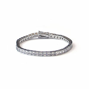 【送料無料】アクセサリー　ネックレス　テニスブレスレットプラチナスクエアカットインチbracciale tennis cz placcato platino taglio quadrato 4mm x 75 pollici di lunghezza