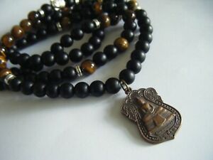 アクセサリー　ネックレス　ビンテージビーズミュンヘンベネディクトタイガーアイアガタvintage spirituale buddha amuleto 108 perline 32 mala monaco benedetto tiger eyeagata