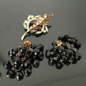 【送料無料】アクセサリー　ネックレス　ビンテージブローチイヤリングgrande broche boucles doreille vintage 1950 strass brooch earrings 50s