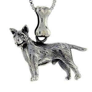 アクセサリー　ネックレス　スターリングシルバーブルテリアペンダントソリッドペンダントargento sterling bull terrier cane 3d solido pendenteciondolo, 18 italiano