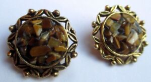 【送料無料】アクセサリー　ネックレス　クリップビンテージマロンboucles doreilles clips ancien bijou vintage couleur or jade marron jadite 732