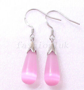 【送料無料】アクセサリー　ネックレス　イギリスフックイヤリングピンクドロップシルバーladys gancio orecchini originali goccia rosa cats eye stone 925 in argento regno unito