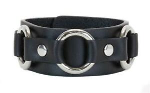 アクセサリー　ネックレス　ストリップシルバーリングレザーブレスレットゴシックパンクtutto nero striscia w 3 argento anelli pelle bracciale gotico punk emo