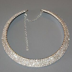 【送料無料】アクセサリー　ネックレス　ラインストーンカラーシルバーcolletto strass 4 file 15 mm color argento semirigido matrimonio sera