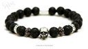 【送料無料】アクセサリー ネックレス カフビーズシルバースカルカフブレスレットbracciale perle lava 925 argento skull teschio donna uomo bracciale bracelet(4)
