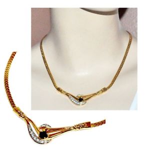 【送料無料】アクセサリー　ネックレス　スタイリッシュペンダントネックレスカラーゴールドメッシュクリスタルcollana elegante colore oro a maglie inglese cristallo nero bianco 44cm(4)