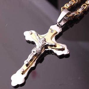 アクセサリー　ネックレス　チタンイエスキリストイエスクロスネックレスインチda uomo titanio acciaio ges cristo crocifisso croce collana lunghezza 216 pollici