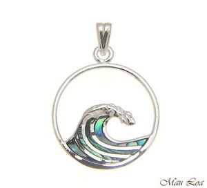 アクセサリー　ネックレス　スターリングシルバーハワイアンボールオーシャンアワビパウアシェルargento sterling 925 hawaiano ocean ondulato 20mm circle abalone paua shell