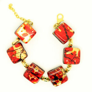 ̵ۥ꡼ͥå쥹ɥΥ饹֥쥹åȥ˥bellissimo rosso ed oro murano glass braccialetto da venezia