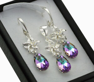 【送料無料】アクセサリー ネックレス スワロフスキーライトシルバーセットイヤリングorecchini da sposa fiore in argentoset realizzato con cristalli swarovski pera 16mm luce v