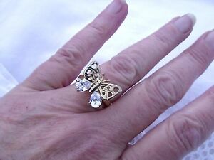 【送料無料】アクセサリー　ネックレス　シルバーゴールドリングスロットル925 argento con finitura oro * splendido anello cz farfalla * 47gms *