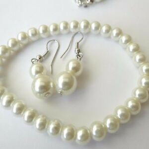 【送料無料】アクセサリー　ネックレス　シルバーネックレスブレスレットイヤリングparure colore argento collana bracciale e orecchini di perle bianche 6,5 mm 24 q 3